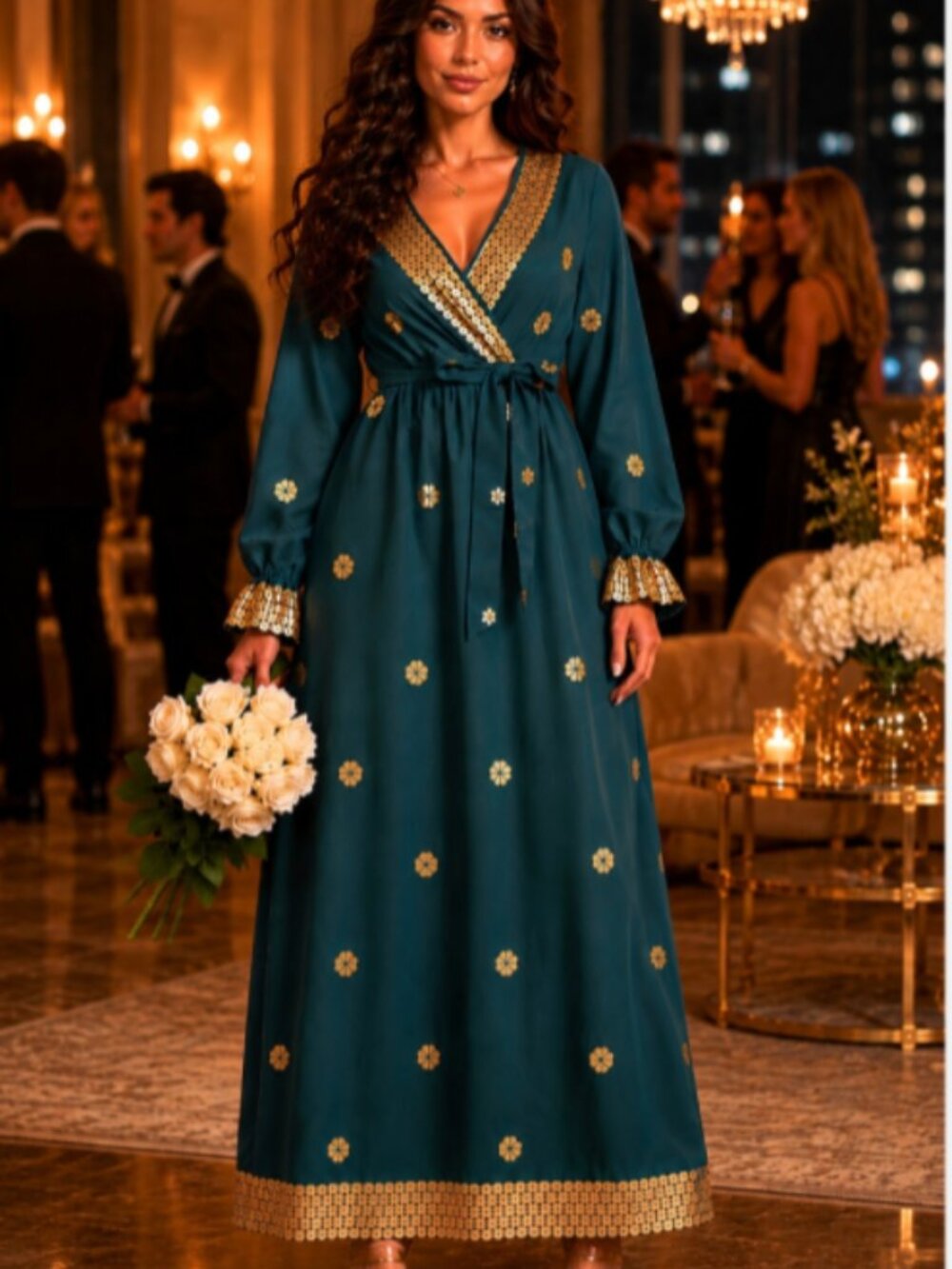 NWT‎ Miss Kelly Green & Gold Maxi Dress